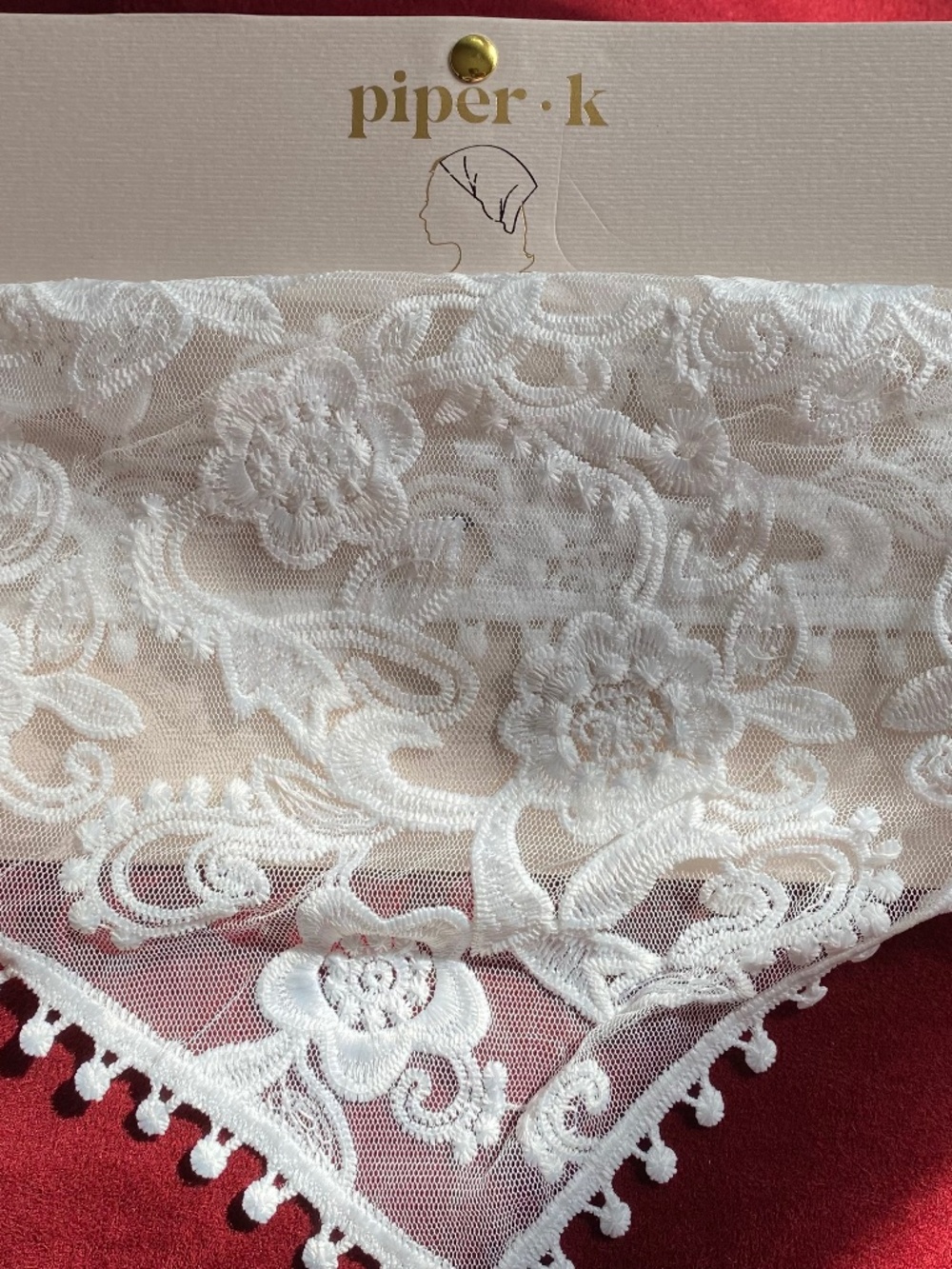 Piper K White Floral Embroidered Lace Head Scarf Bandana NWT